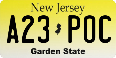 NJ license plate A23POC