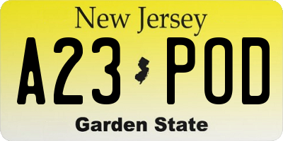 NJ license plate A23POD