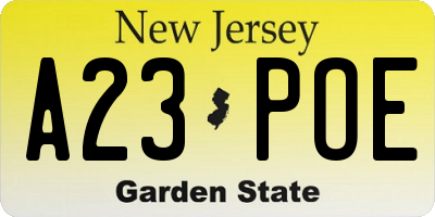 NJ license plate A23POE