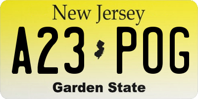 NJ license plate A23POG