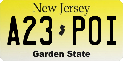 NJ license plate A23POI