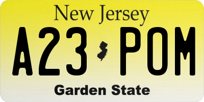 NJ license plate A23POM