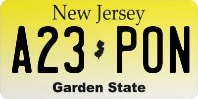 NJ license plate A23PON