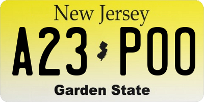 NJ license plate A23POO