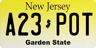 NJ license plate A23POT