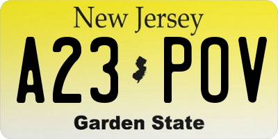 NJ license plate A23POV
