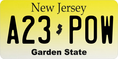 NJ license plate A23POW