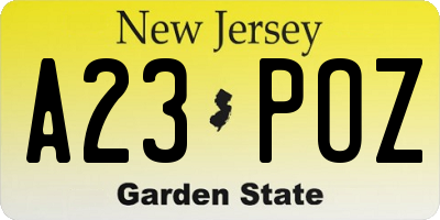 NJ license plate A23POZ