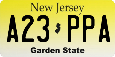 NJ license plate A23PPA