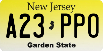 NJ license plate A23PPO