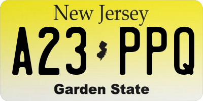 NJ license plate A23PPQ