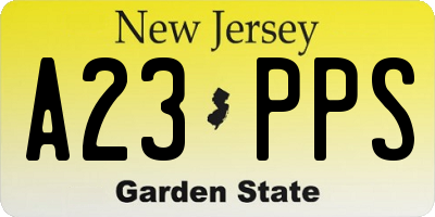 NJ license plate A23PPS