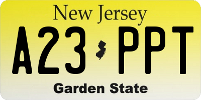 NJ license plate A23PPT