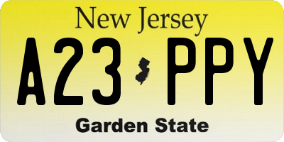 NJ license plate A23PPY