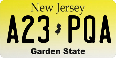 NJ license plate A23PQA