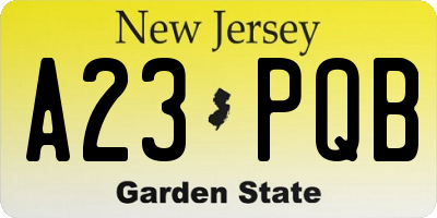 NJ license plate A23PQB