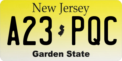 NJ license plate A23PQC