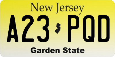 NJ license plate A23PQD
