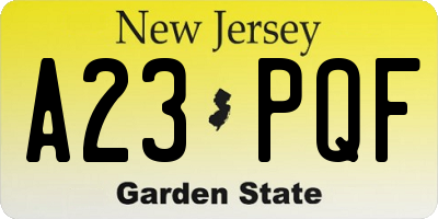 NJ license plate A23PQF
