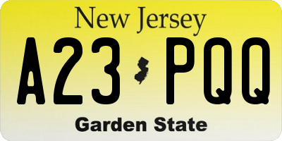 NJ license plate A23PQQ