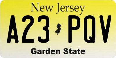 NJ license plate A23PQV