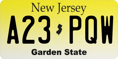 NJ license plate A23PQW