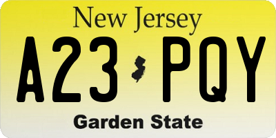 NJ license plate A23PQY