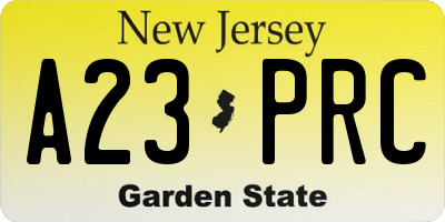 NJ license plate A23PRC