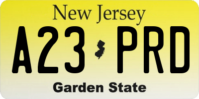 NJ license plate A23PRD