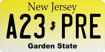 NJ license plate A23PRE