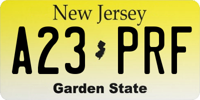 NJ license plate A23PRF