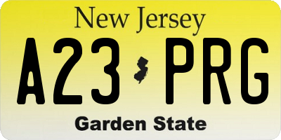 NJ license plate A23PRG