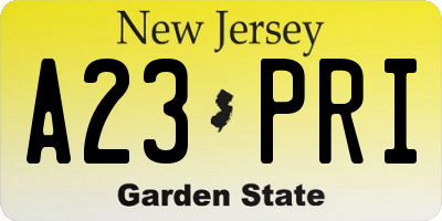 NJ license plate A23PRI