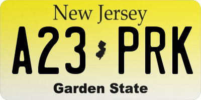 NJ license plate A23PRK