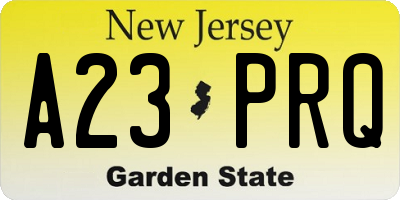 NJ license plate A23PRQ