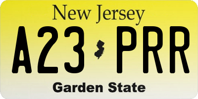 NJ license plate A23PRR