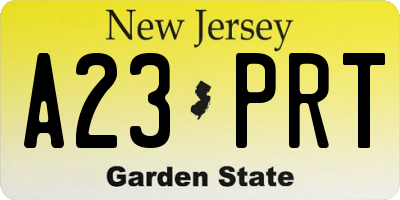 NJ license plate A23PRT