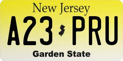 NJ license plate A23PRU