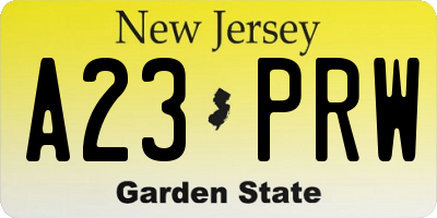 NJ license plate A23PRW