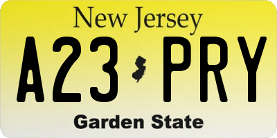 NJ license plate A23PRY