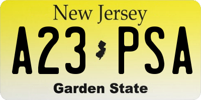 NJ license plate A23PSA