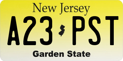 NJ license plate A23PST