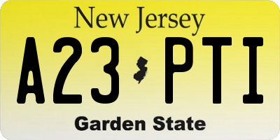 NJ license plate A23PTI
