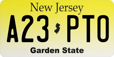NJ license plate A23PTO