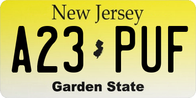 NJ license plate A23PUF