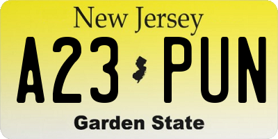 NJ license plate A23PUN