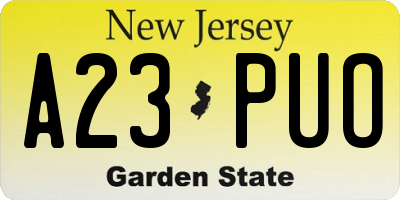 NJ license plate A23PUO