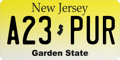 NJ license plate A23PUR