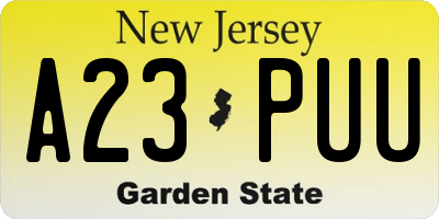 NJ license plate A23PUU