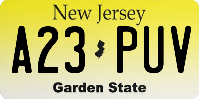 NJ license plate A23PUV